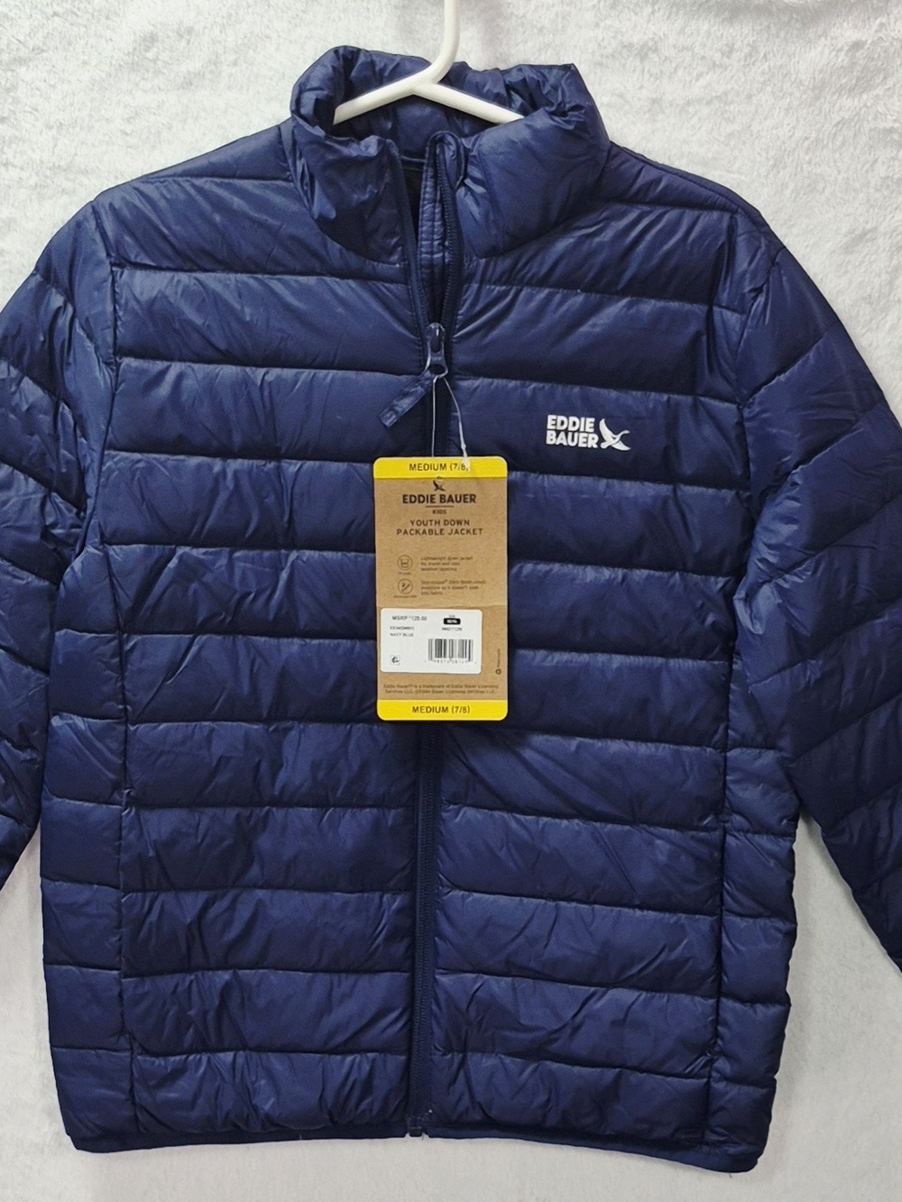 Eddie Bauer Kids Navy Packable Down Jacket Size M 7/8